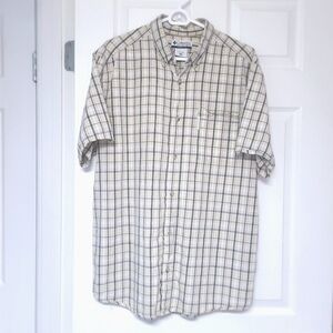 COLUMBIA MEN'S STRIPED SHORT SLEEVE BLUE MULTI-COLOR PLAID SHIRT LARGE